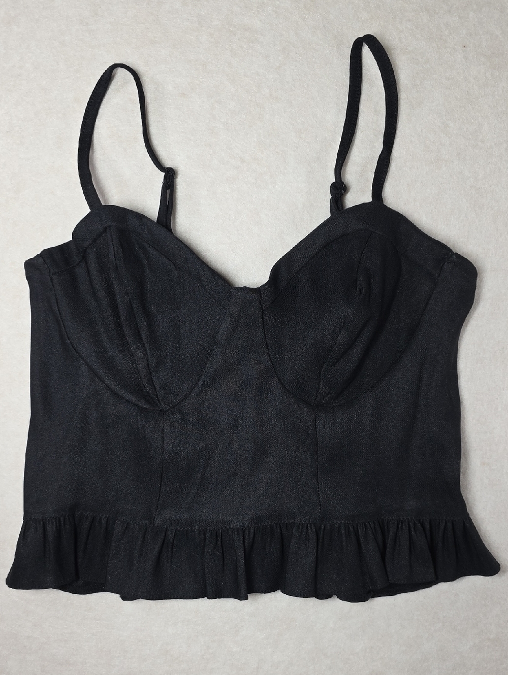 New‎ Look Black Bustier-Style Crop Top with Ruffle Hem With  Smocked Back